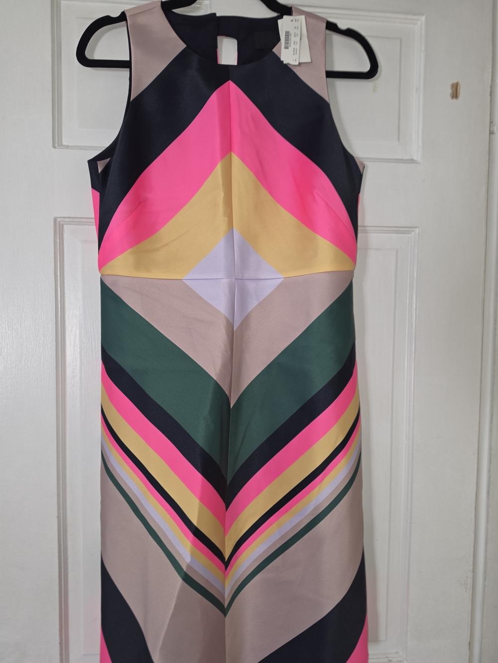 J. Crew Sleeveless Chevron Midi Dress in Pink, Green, Gold, Black, Cream - Picture 5 of 5